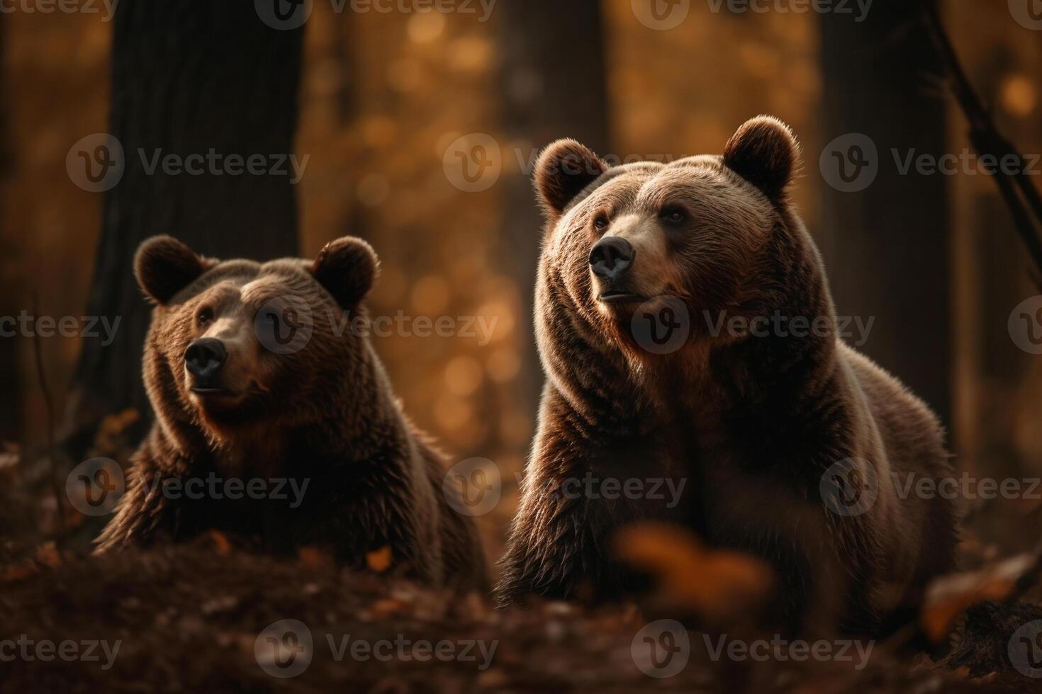 ai génératif marron ours et lionceau dans le forêt. faune scène de la nature photo