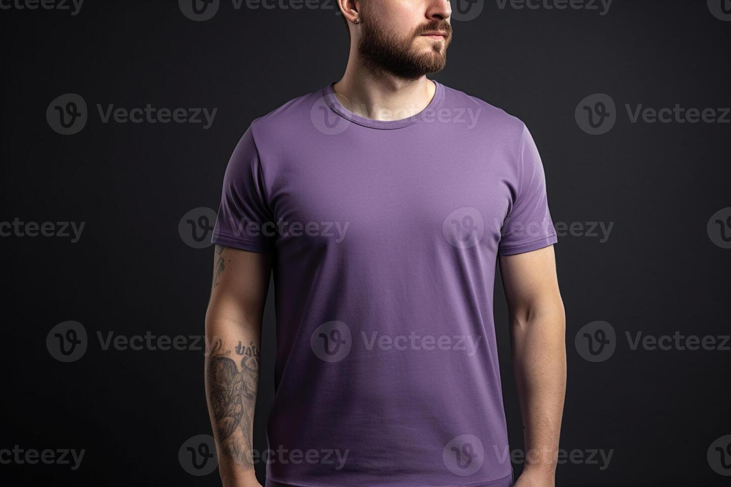 ai génératif Jeune homme portant Vide violet T-shirt, maquette pour conception photo