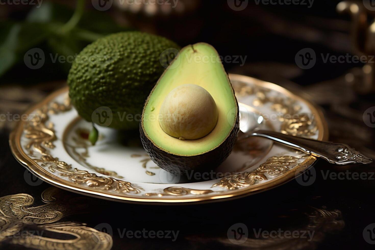 juteux délicieux Avocat mensonges sur une magnifique plaque, ai généré photo