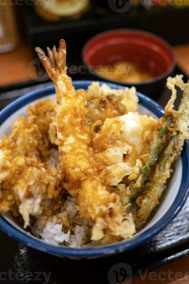 une bol de Japonais nourriture, tempura sur riz dans tokyo photo