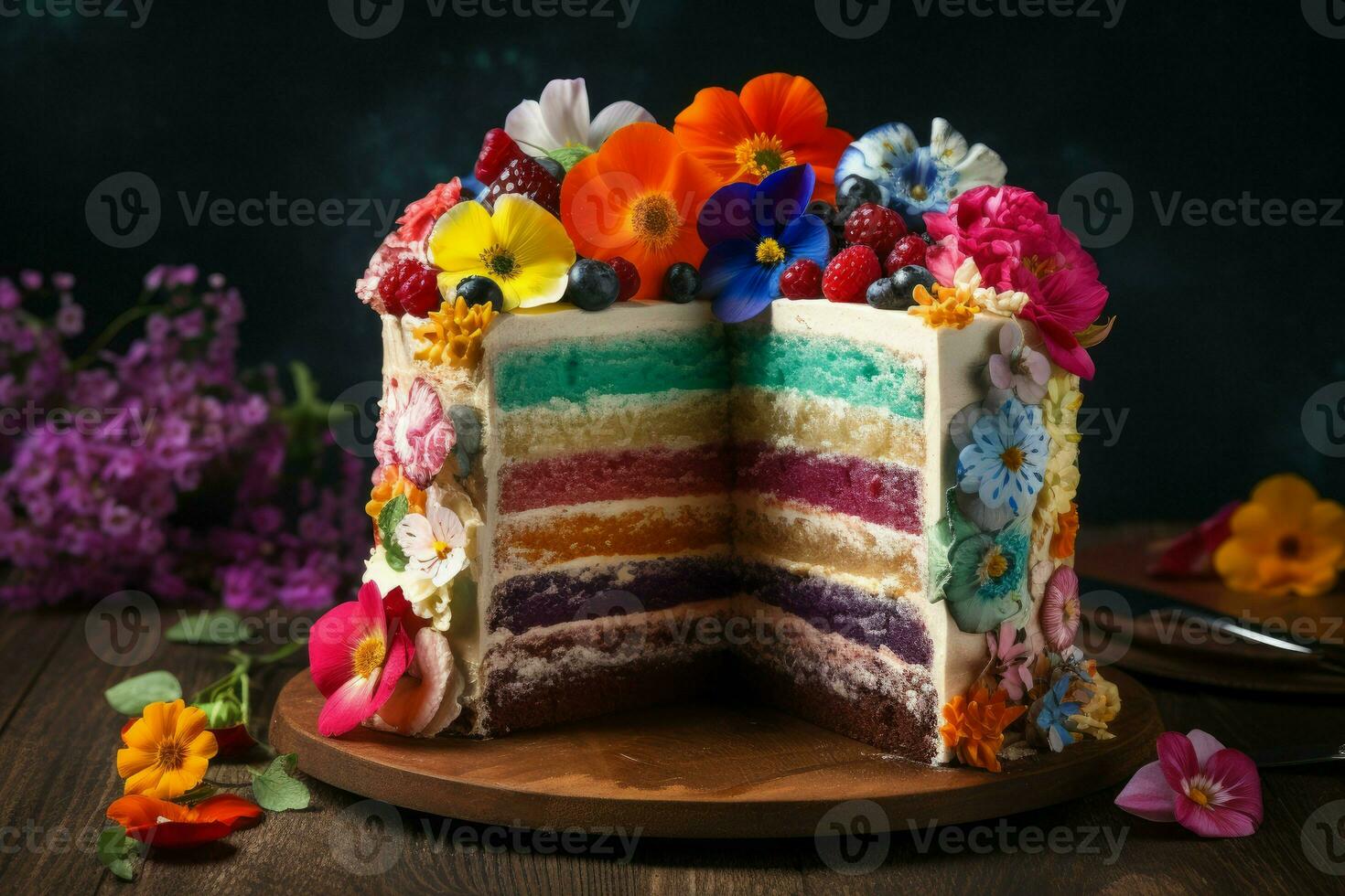 gâteau coloré tranche baie. produire ai photo