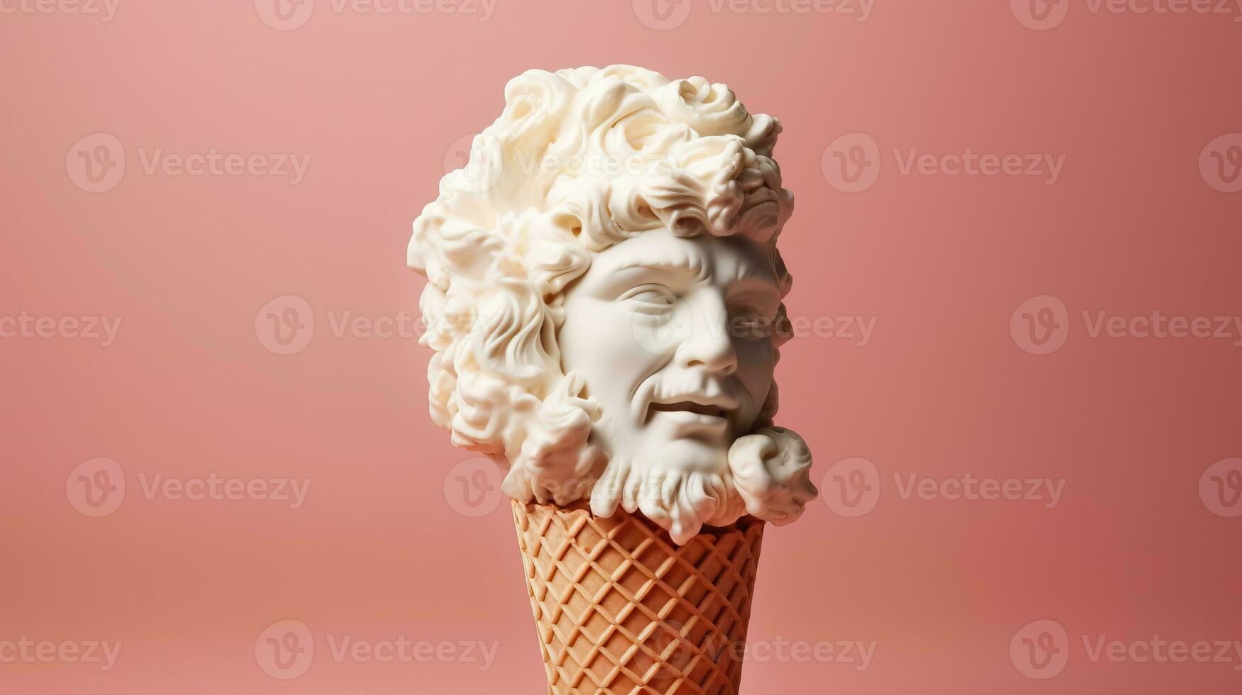 art sculpture de ancien italien de marbre avec un la glace crème cône isolé sur une pastel Contexte avec une copie espace photo