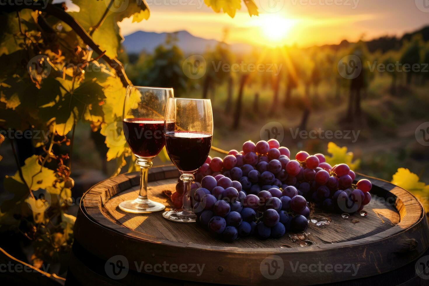 une verre de du vin dans une grain de raisin champ. génération ai technologie. photo