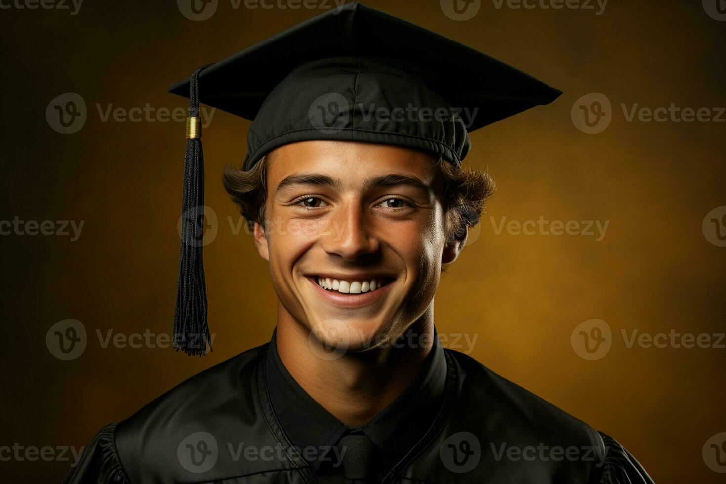 ai génératif Jeune diplômé avec casquette sur solide Couleur Contexte séance photo