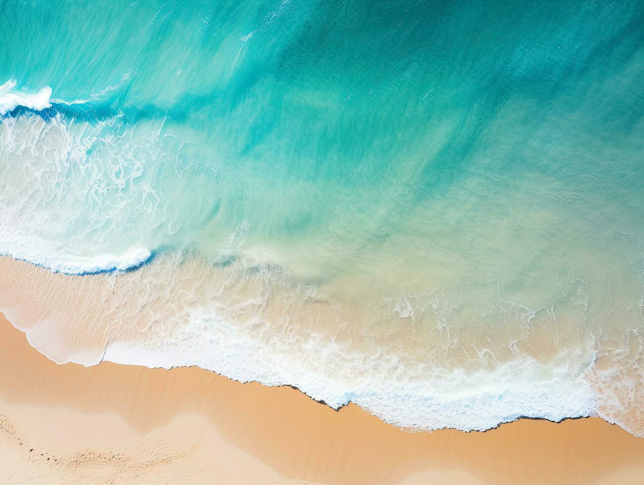 magnifique Ariel coup de une tropical plage avec ondes rupture sur le sable - génératif ai photo