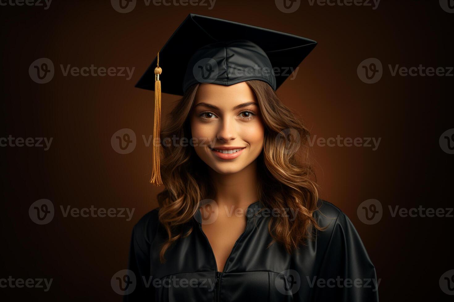 ai génératif Jeune diplômé avec casquette sur solide Couleur Contexte séance photo