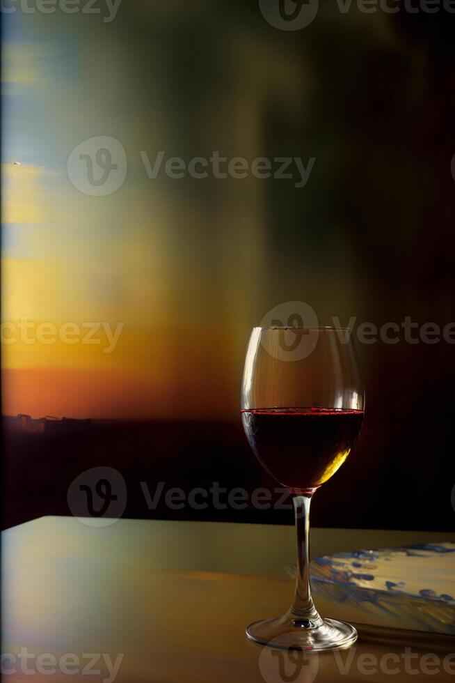 une verre de du vin séance sur Haut de une tableau. ai généré photo