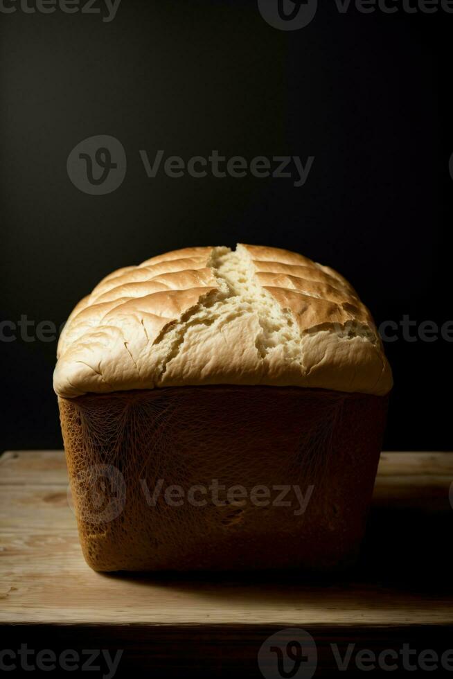 une pain de pain séance sur Haut de une en bois Coupe planche. ai généré photo