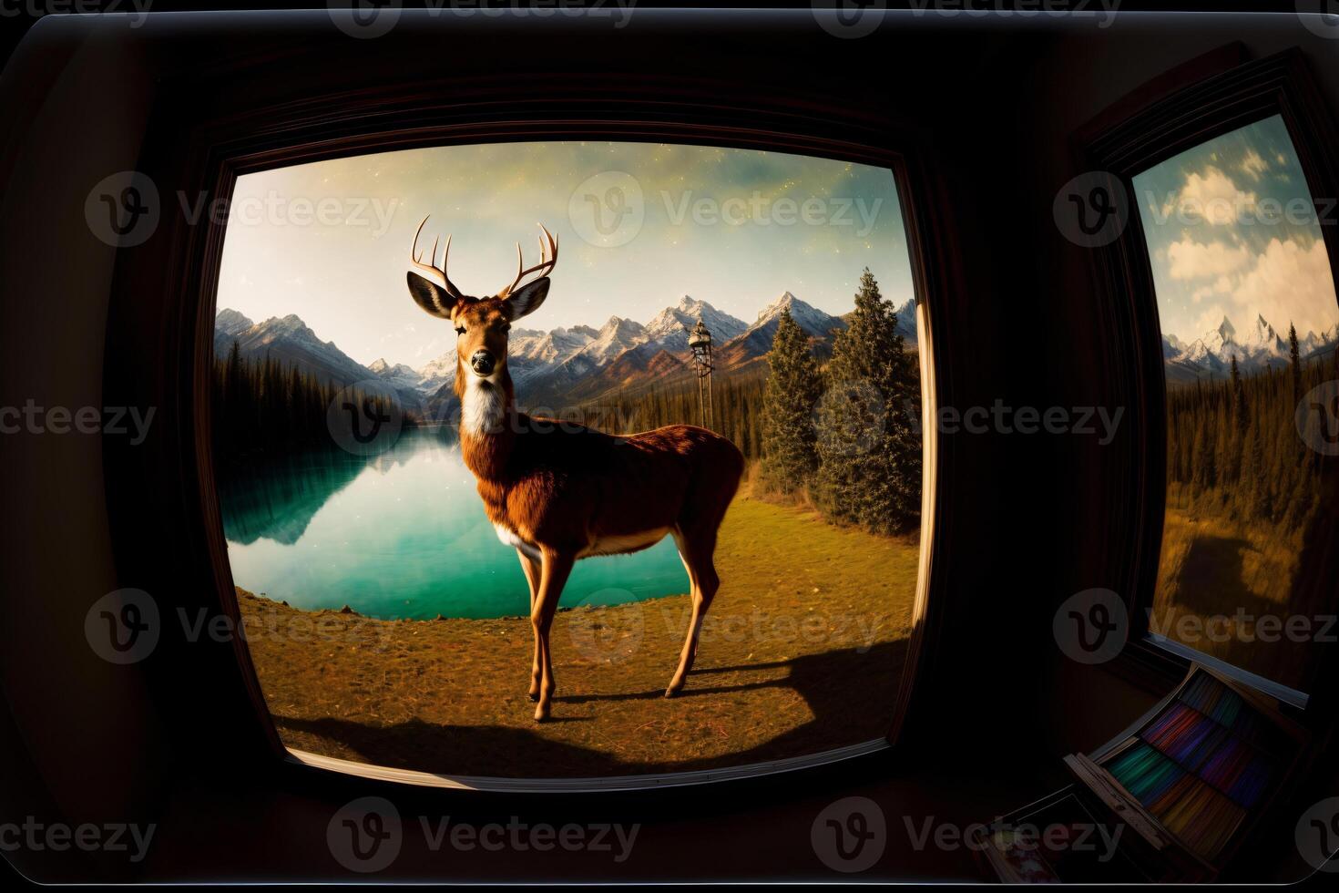 une cerf cette est permanent dans le herbe. ai généré photo