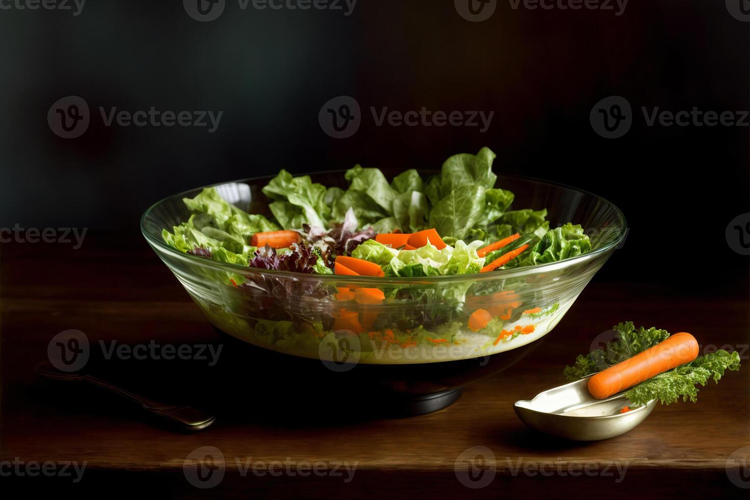 une bol de salade avec carottes et salade. ai généré photo