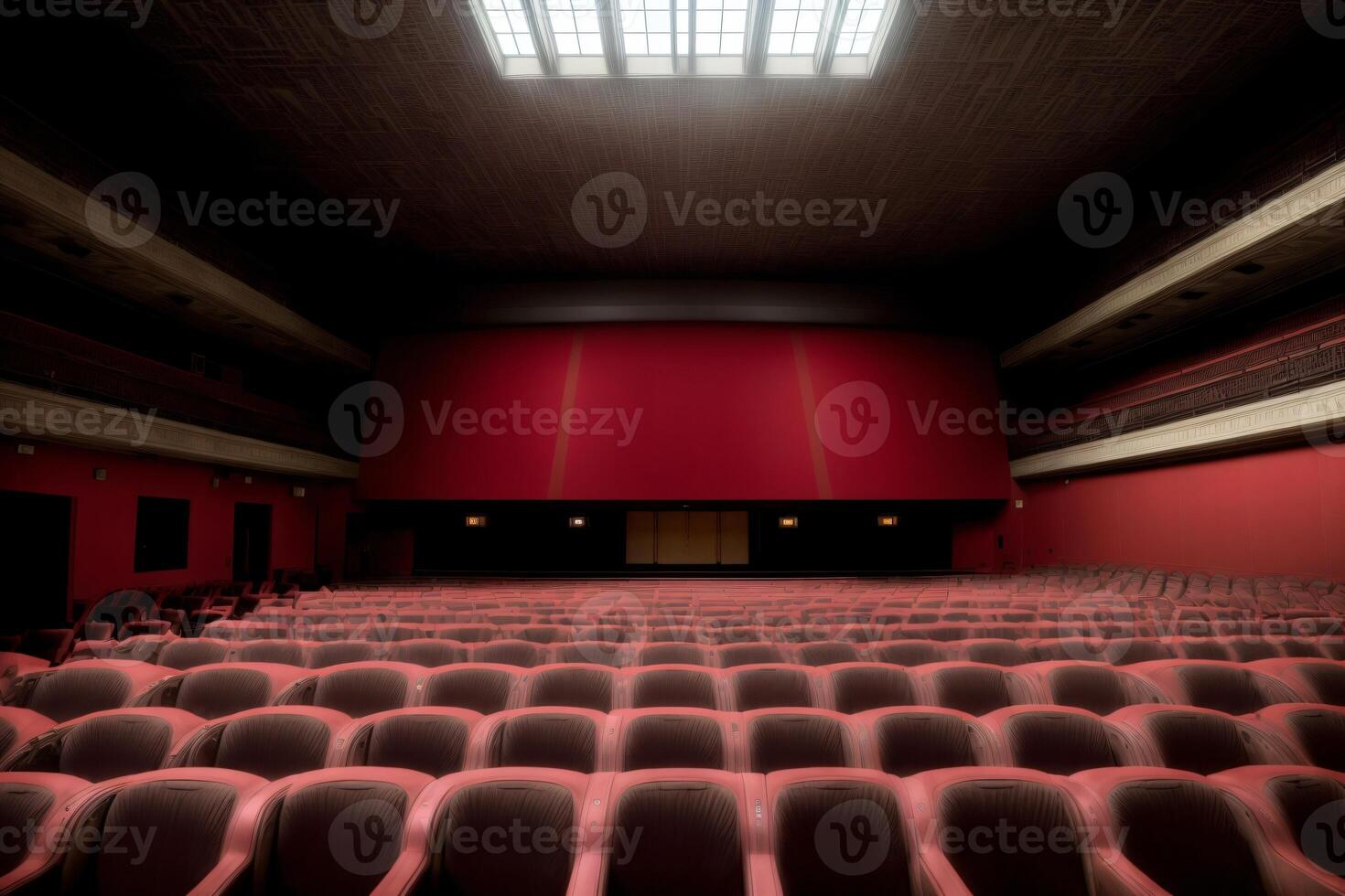 une grand salle avec Lignes de vide des places. ai généré photo