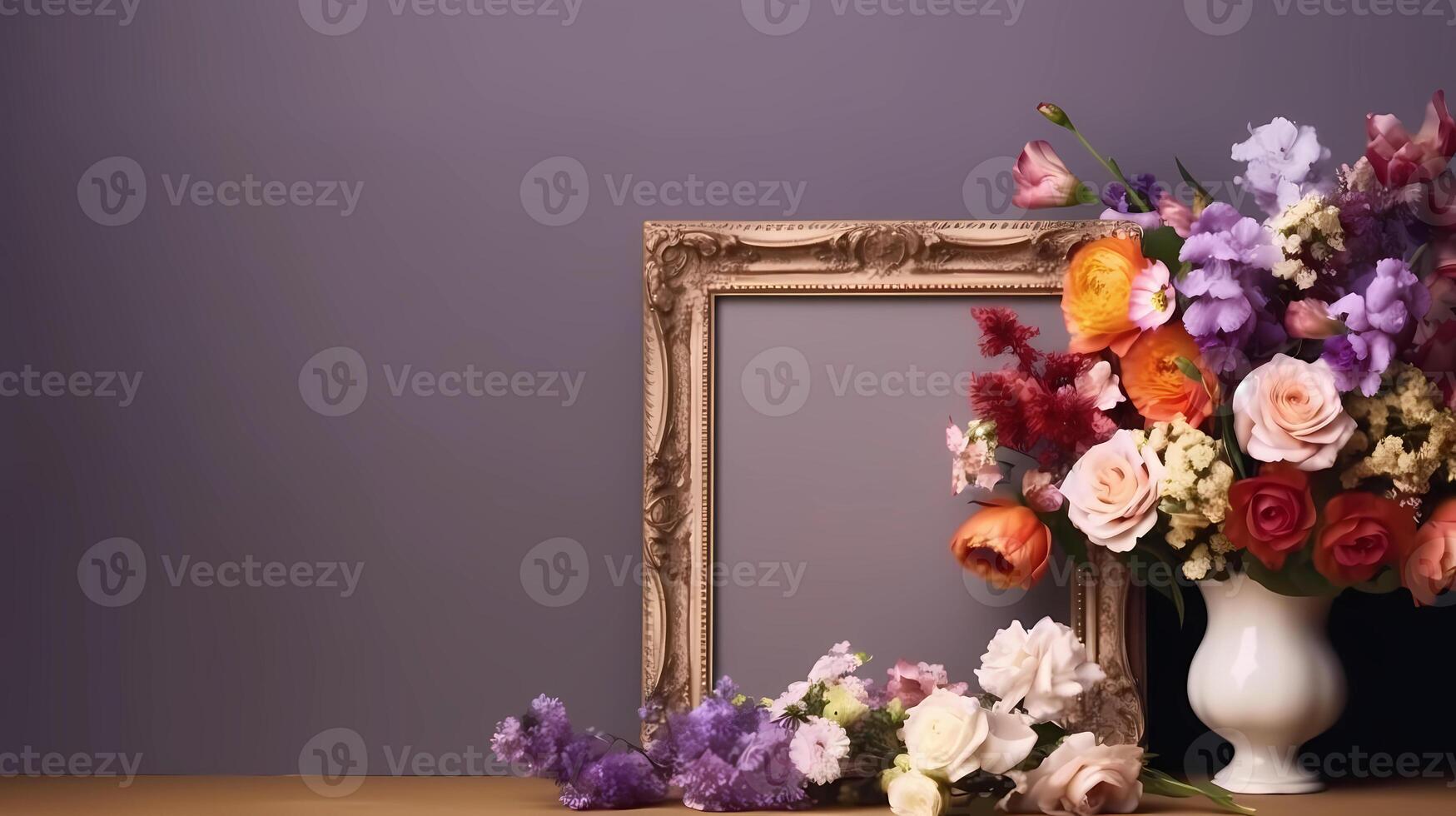 ai génératif vide photo Cadre avec fleurs