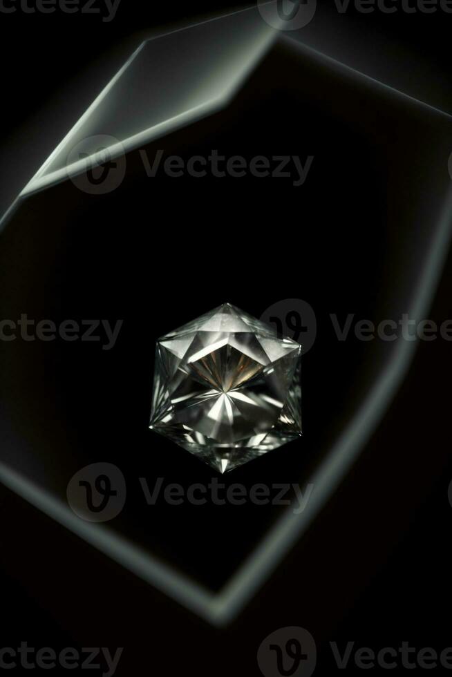 une proche en haut de une diamant sur une noir Contexte. ai généré photo