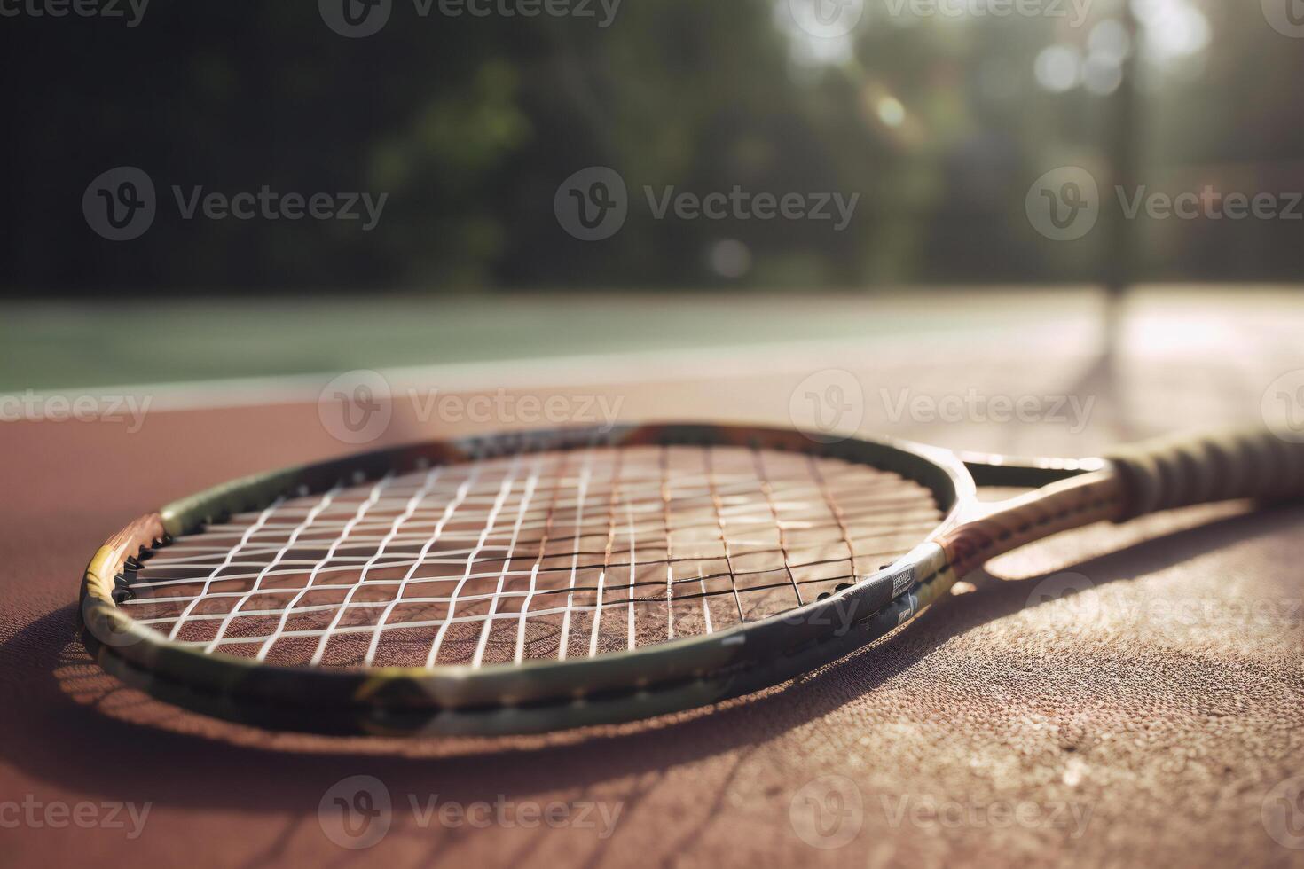 badminton raquettes sur le sol de une tennis rechercher. ai génératif photo