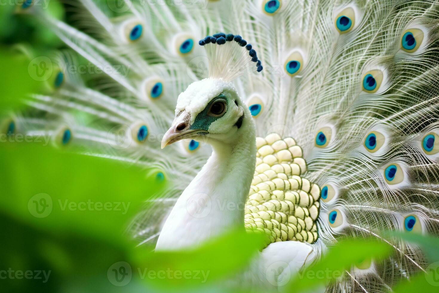 paon avec magnifique plumes dans le jardin. sélectif se concentrer. ai génératif photo