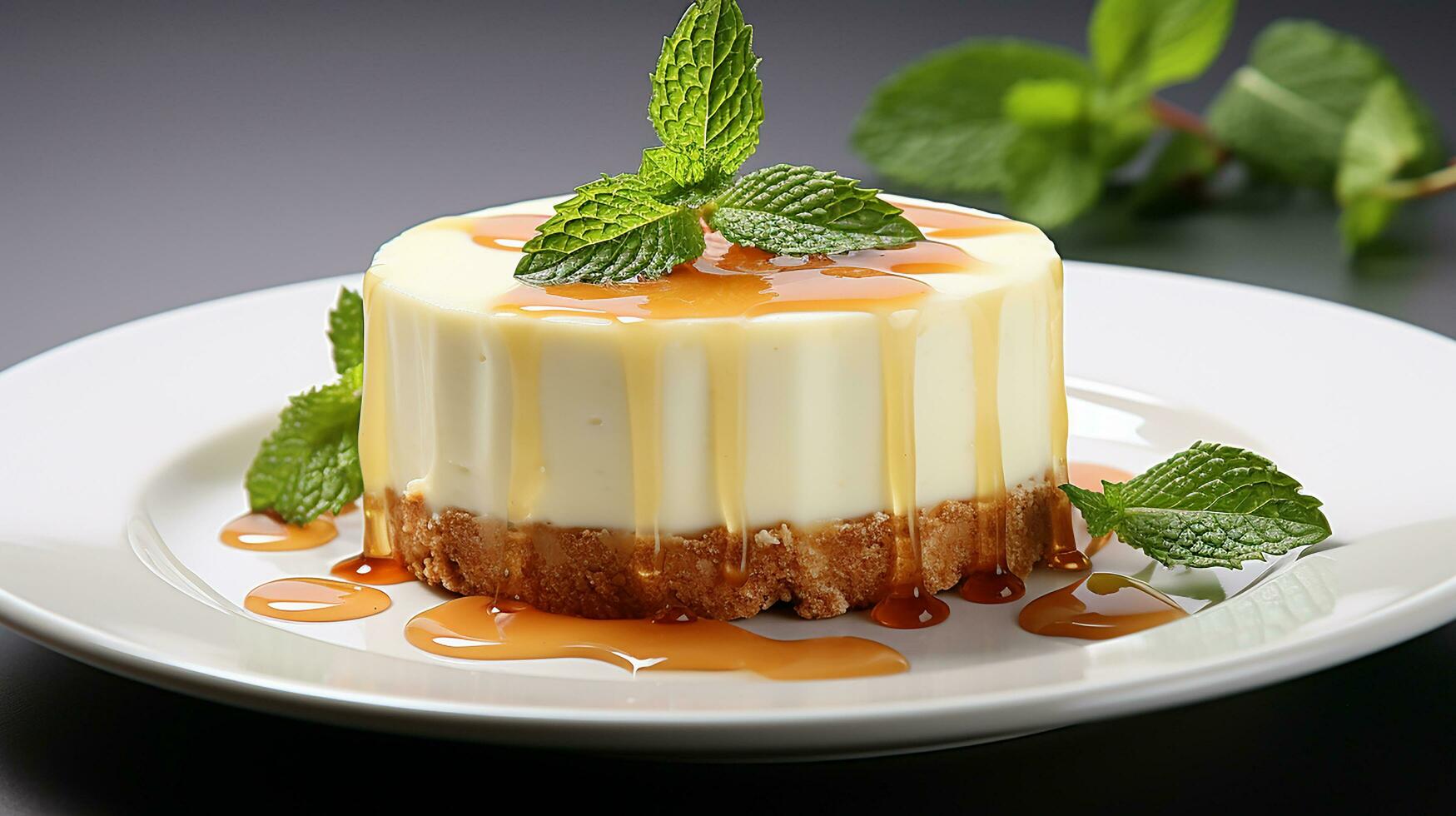 cheesecake plat avec blanc assiette dans blanc Contexte ai produire photo