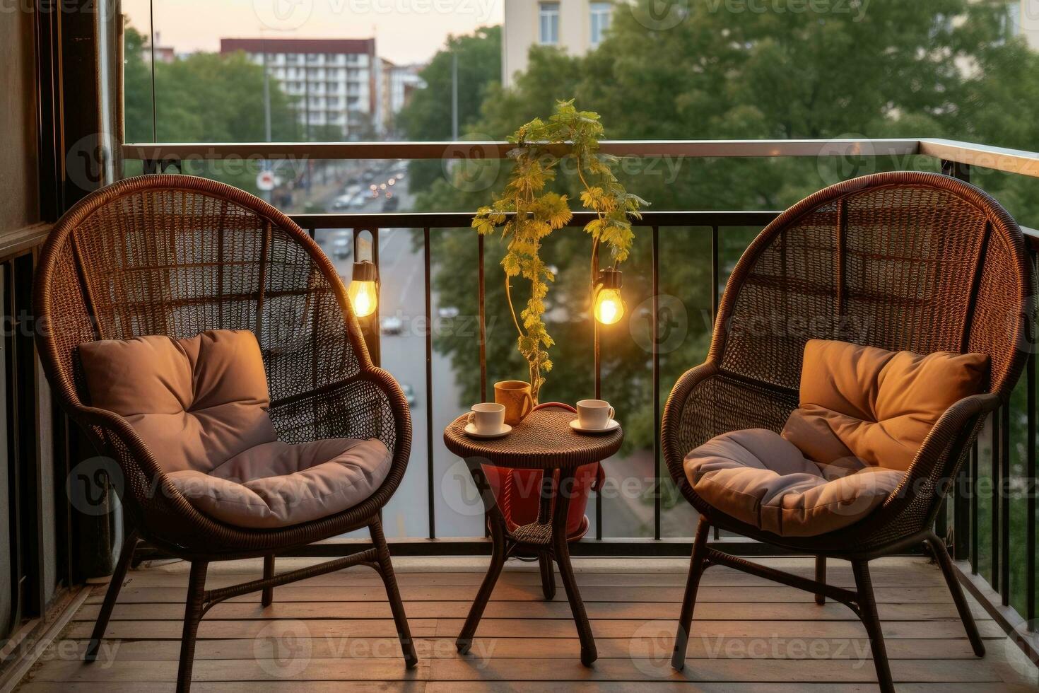 conception de une confortable moderne balcon avec une doux chaise et les  plantes. 28633037 Photo de stock chez Vecteezy