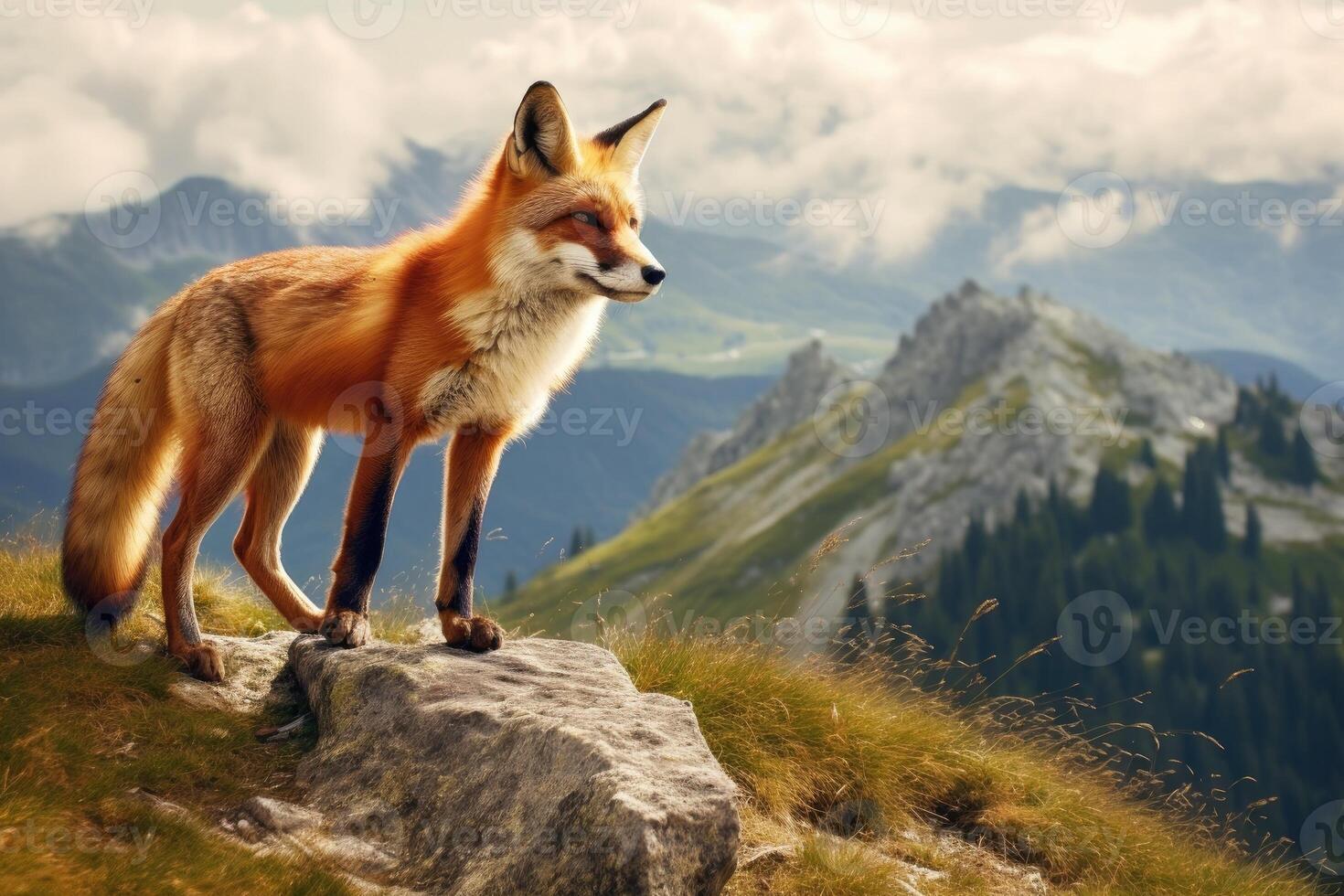 magnifique sauvage rouge Renard sur montagnes. génératif ai photo