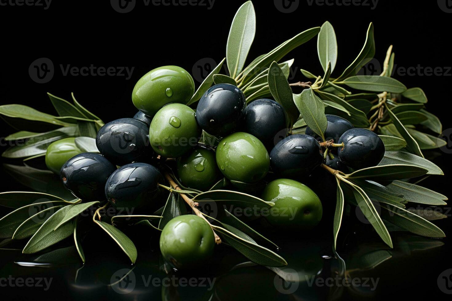 modèle de Olives et feuilles. génératif ai photo