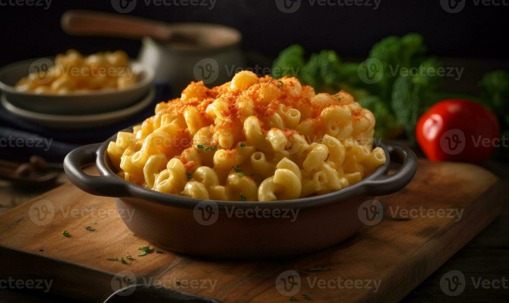 bol de macaroni et fromage avec brocoli dans le Contexte. génératif ai photo