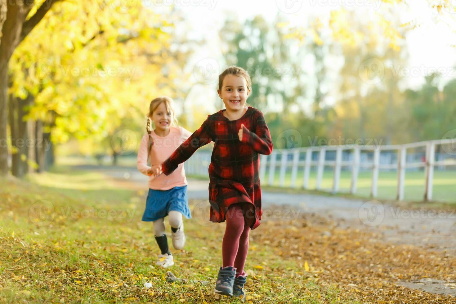 deux peu les filles dans l'automne parc photo