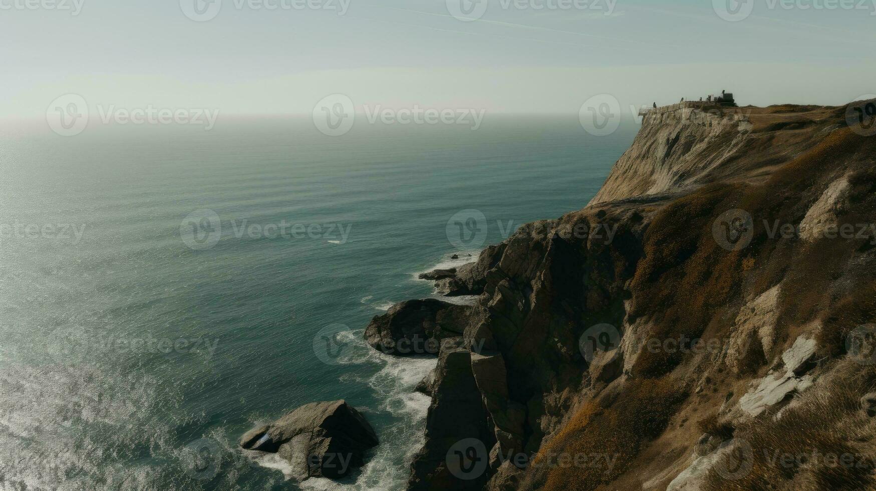 une falaise avec une vue de le océan. génératif ai photo