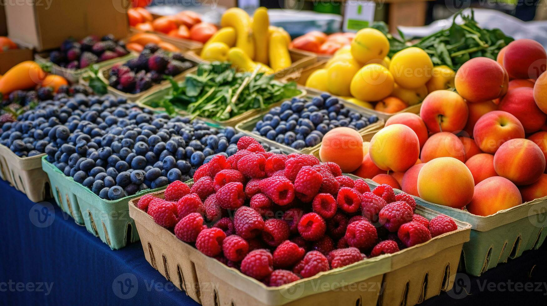 Frais coloré et biologique des légumes à le Les agriculteurs marché. des produits pour une en bonne santé régime. brillant coloré vitrine. un abondance de en bonne santé nourriture. ai généré photo