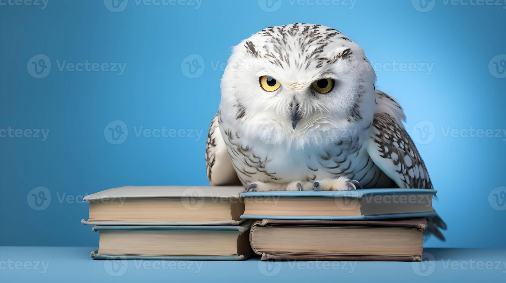 mignonne blanc hibou avec pile de livres. retour à école concept. ai généré image. photo