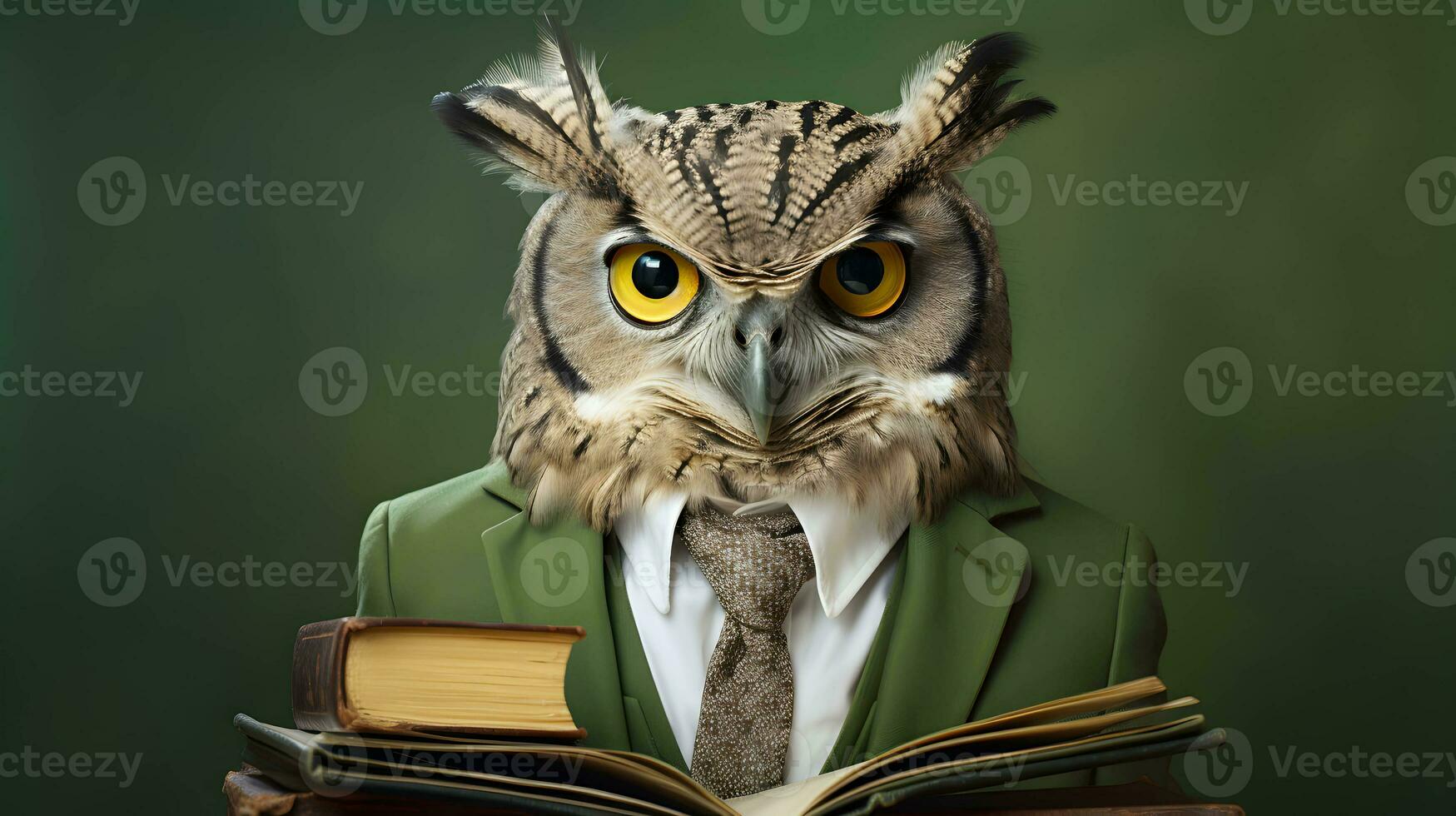 hibou professeur avec livres. ai généré image. photo