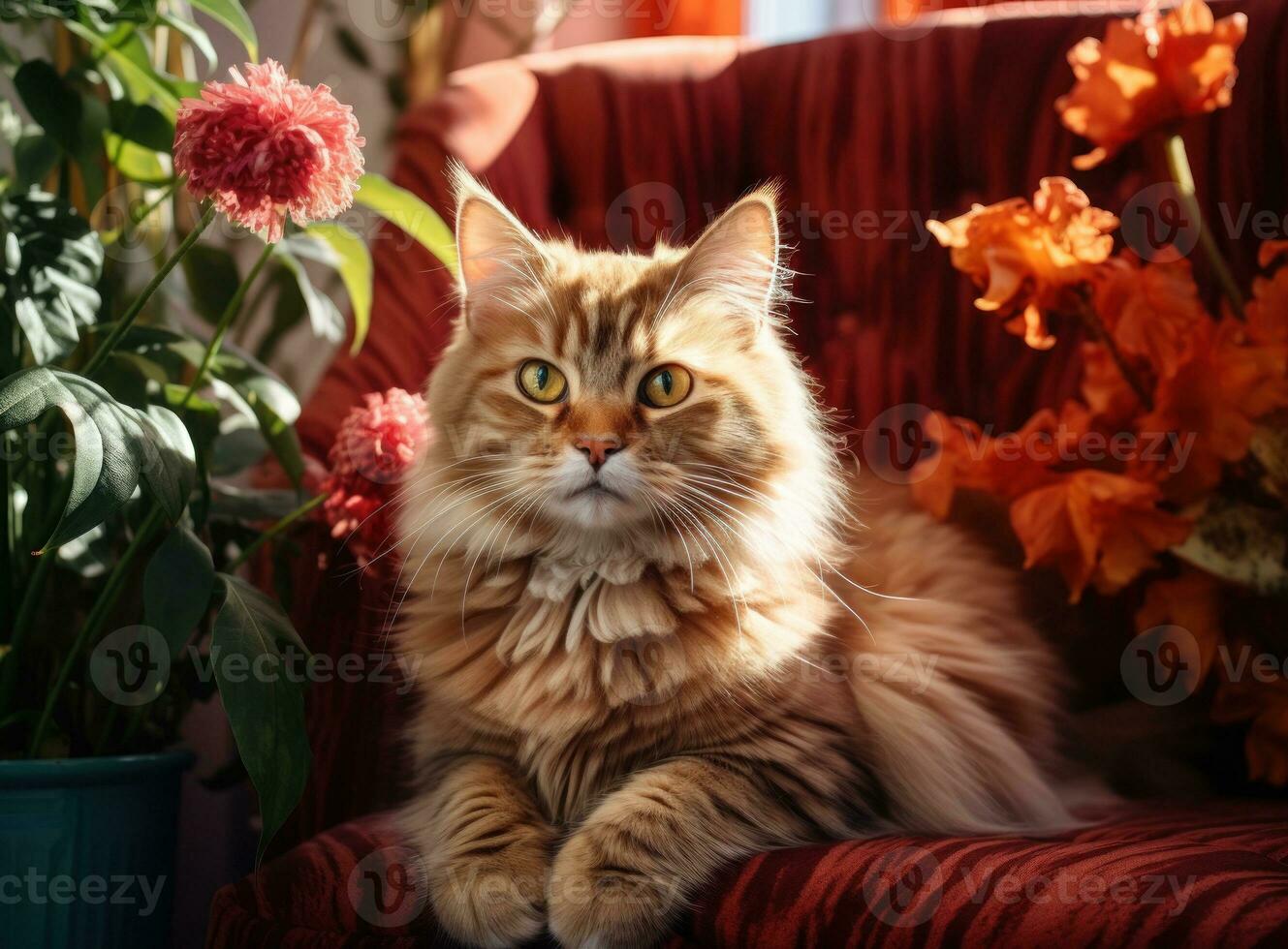 chat séance sur une canapé photo