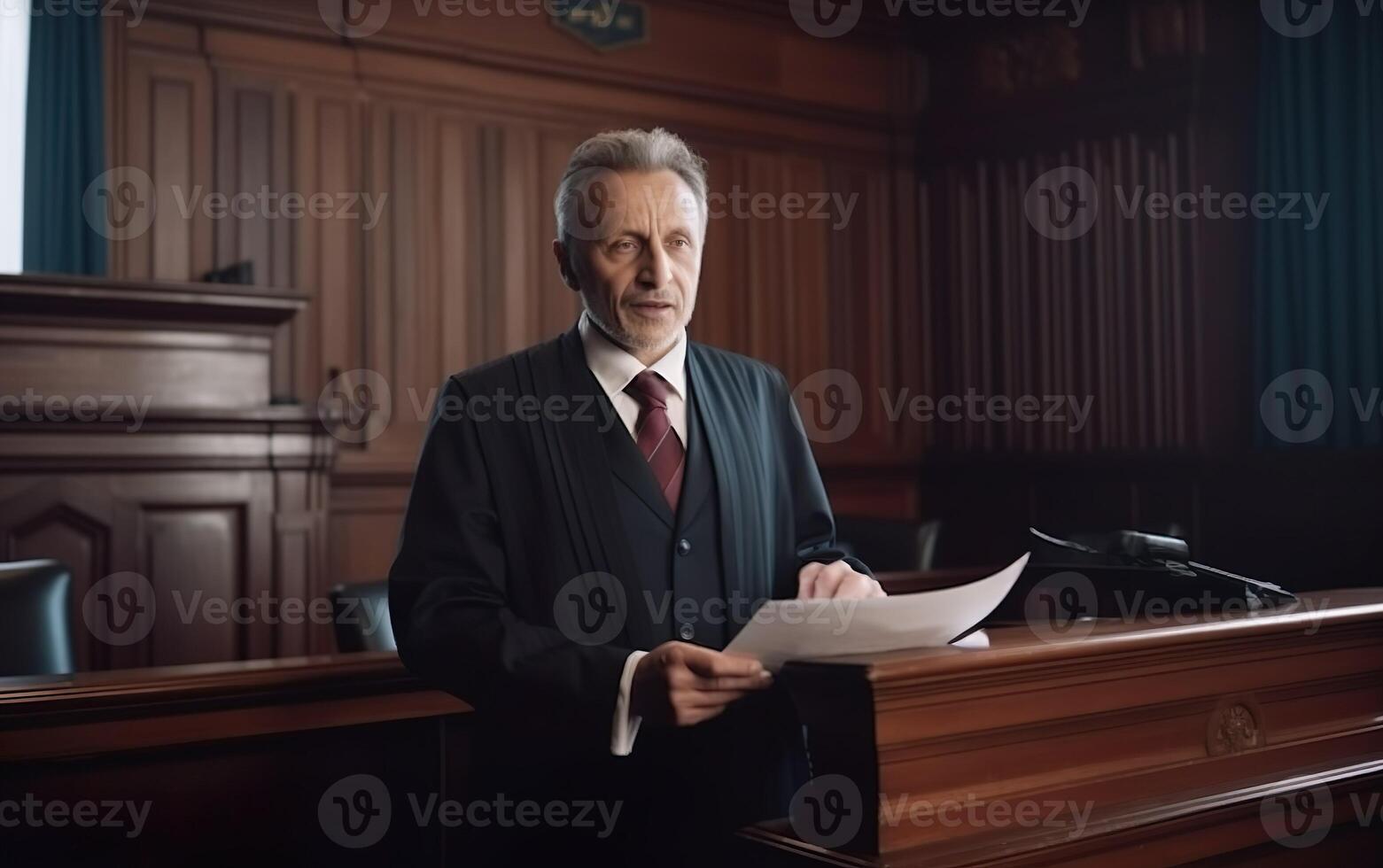 mature homme à le podium dans rechercher, avocat. ai, génératif ai photo