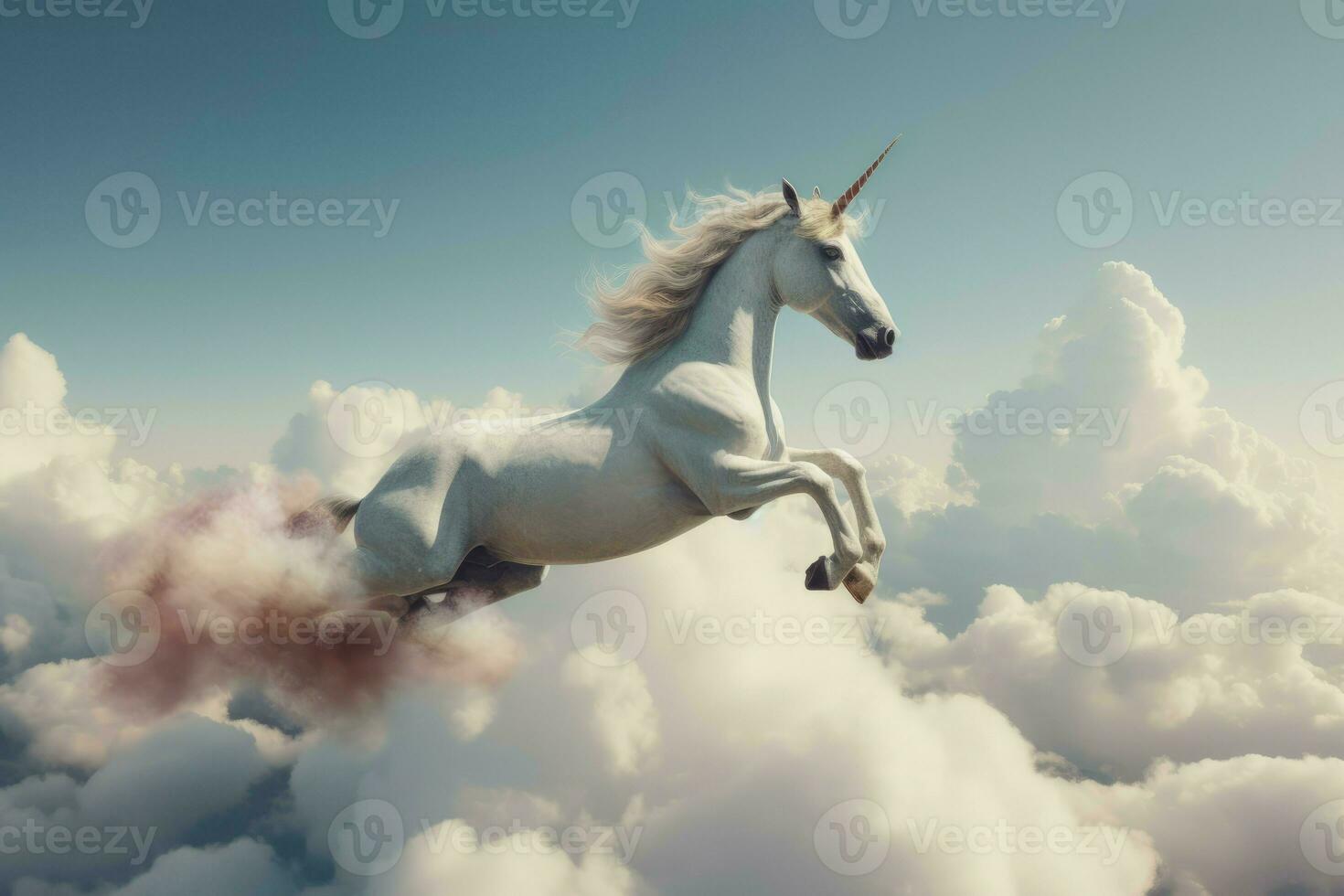 unicorde des nuages en volant. produire ai photo