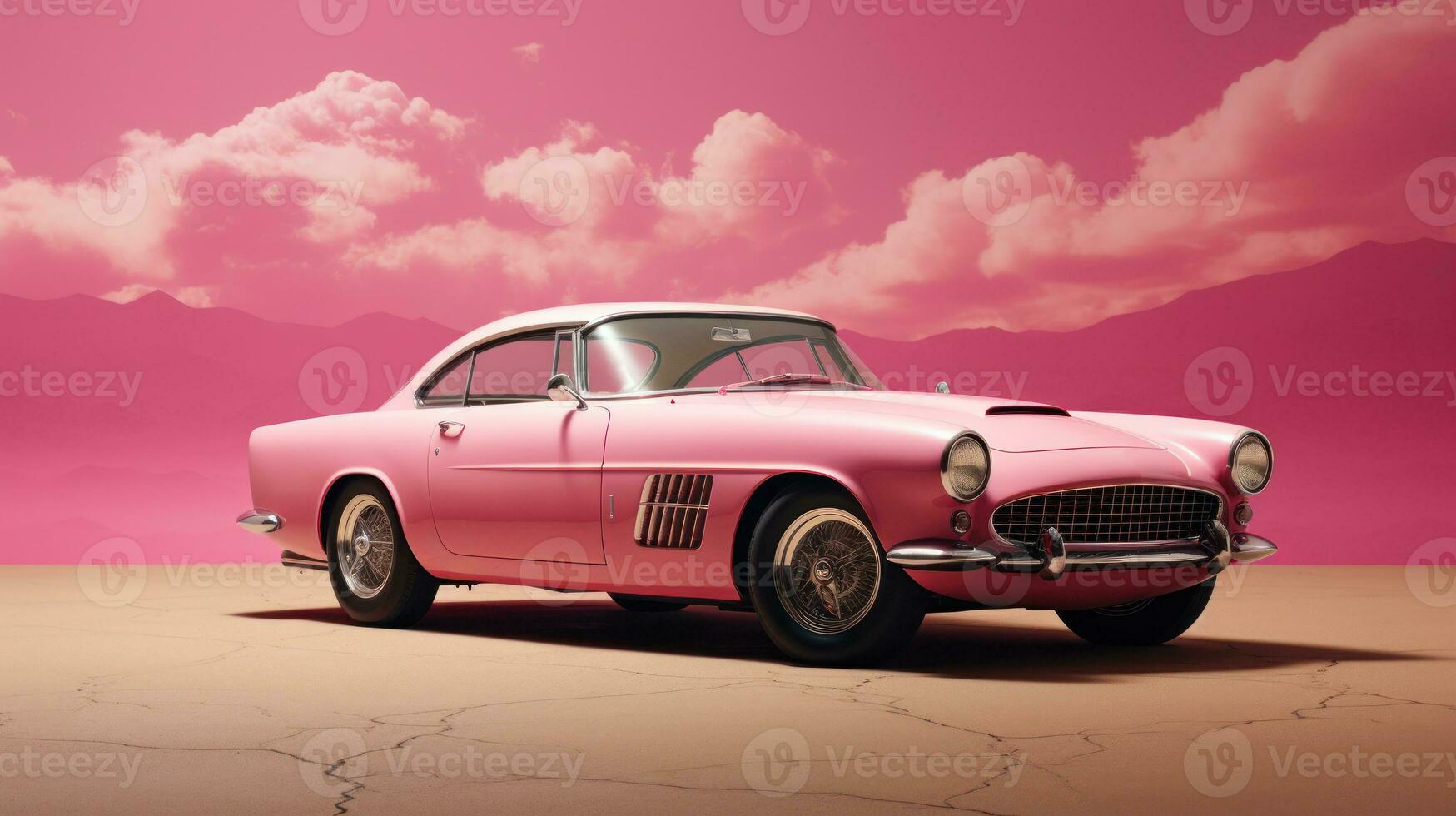 Voiture Rose Classique Dans Un Style Rose