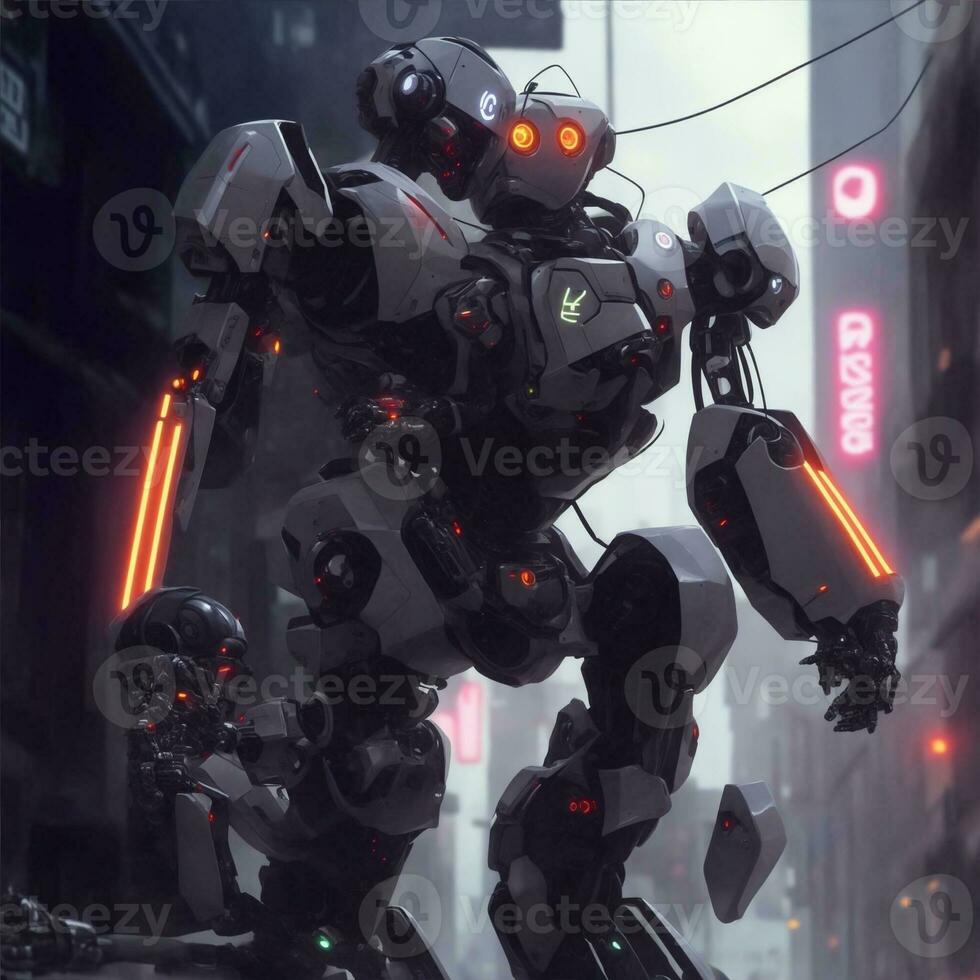cyber robot est dans le ville illustration photo