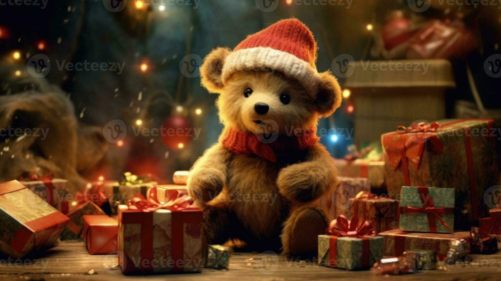 nounours ours et Noël cadeau boîte ai généré photo