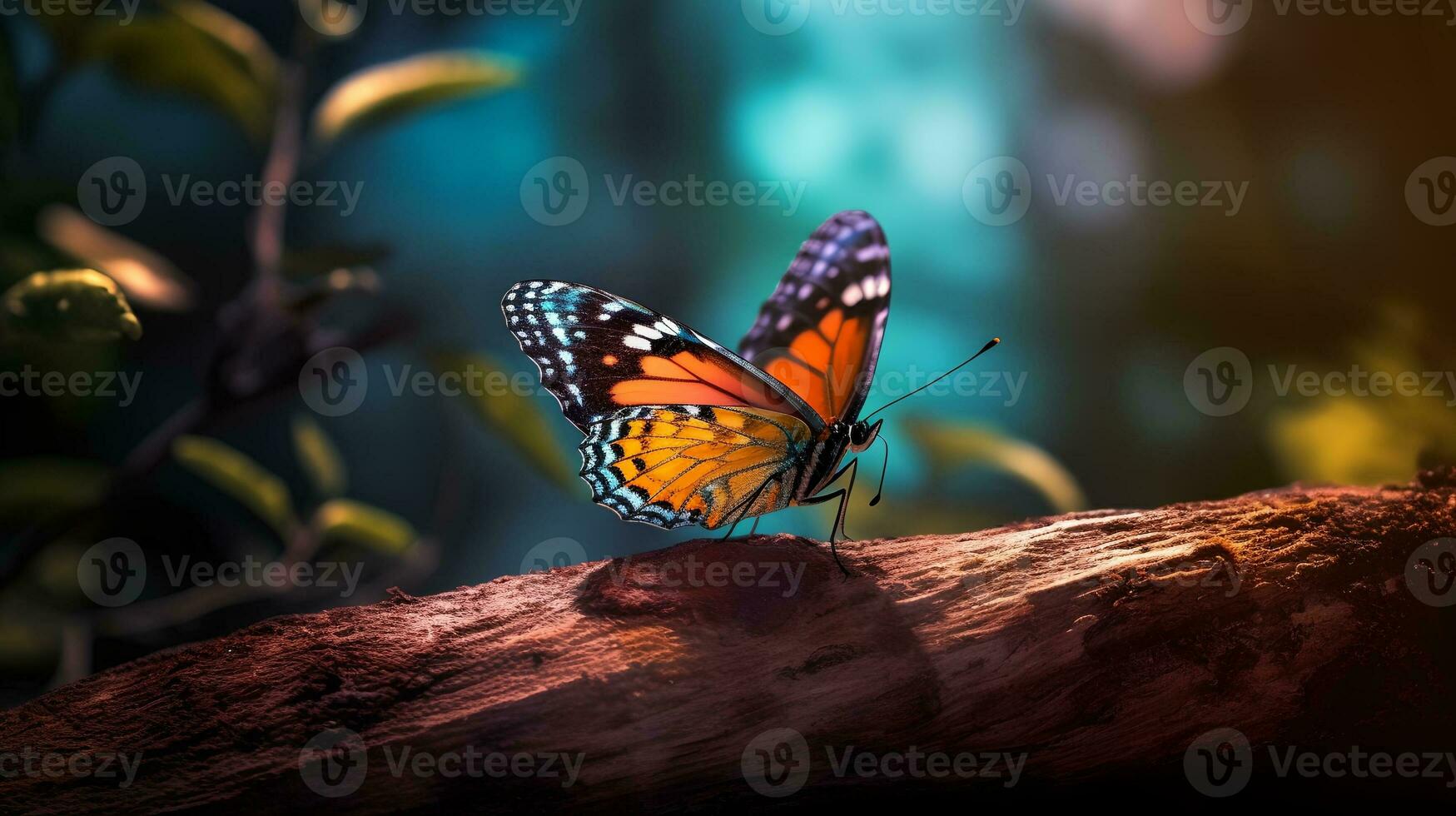 coloré papillon sur une arbre branche ai généré photo