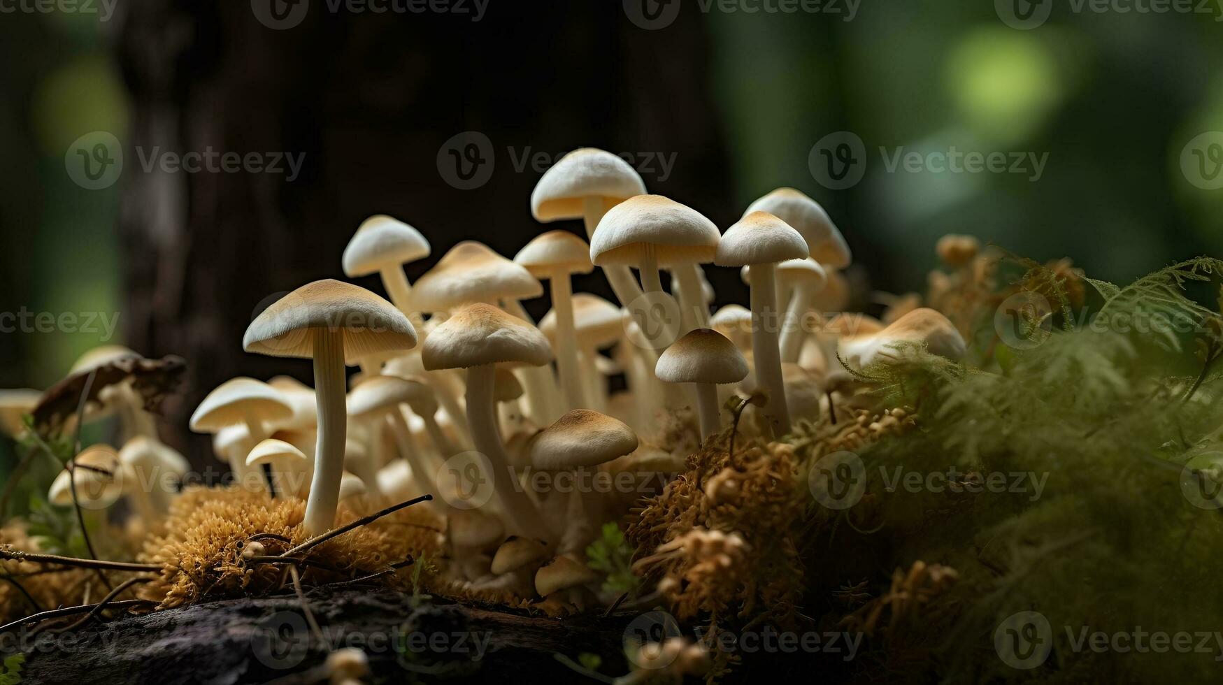 une proche en haut champignons dans une Naturel ai généré photo