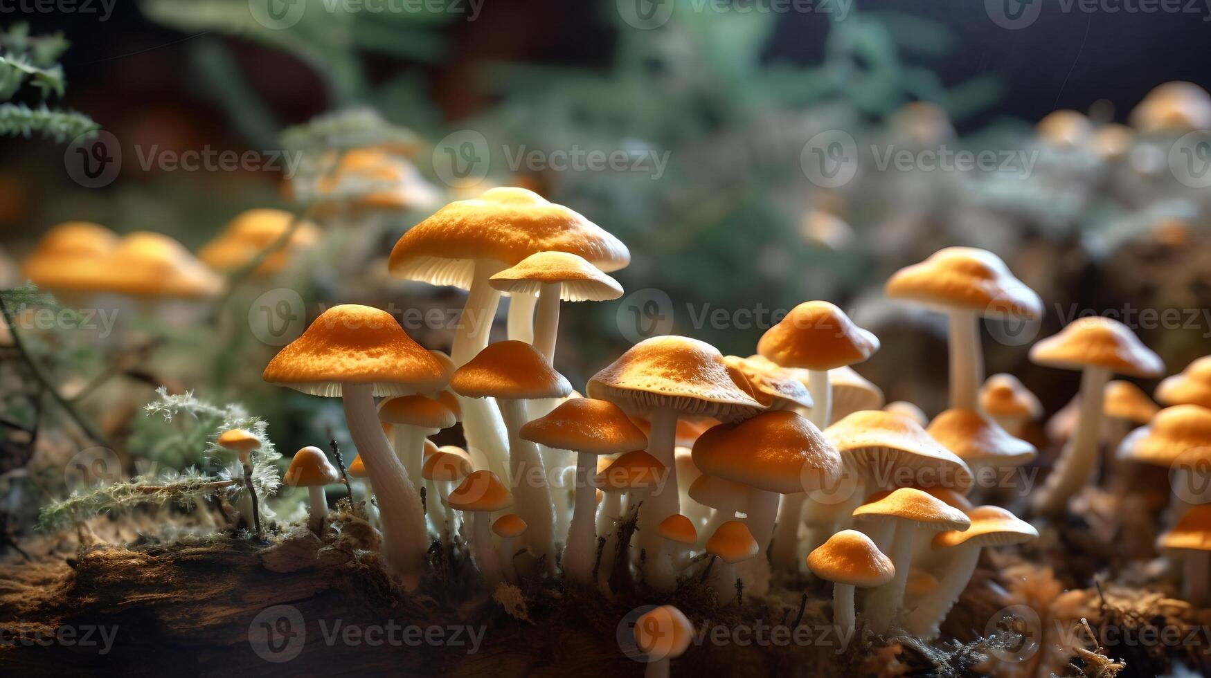 une proche en haut champignons dans une Naturel ai généré photo