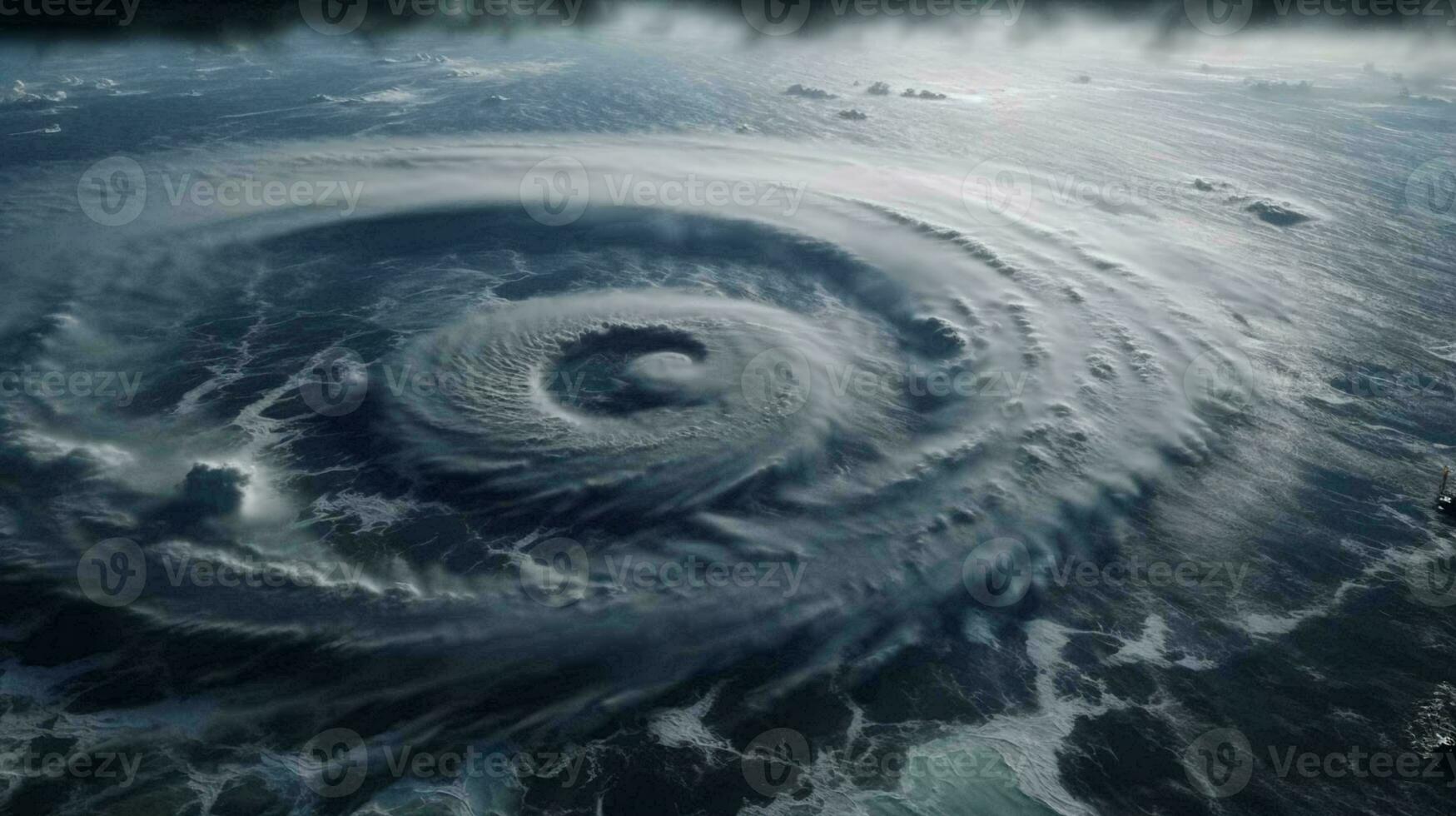 vue de espace de au dessus sur une ouragan tornade tourbillon de des nuages et vent, une orage de face de mal temps et Naturel catastrophe. ai généré photo