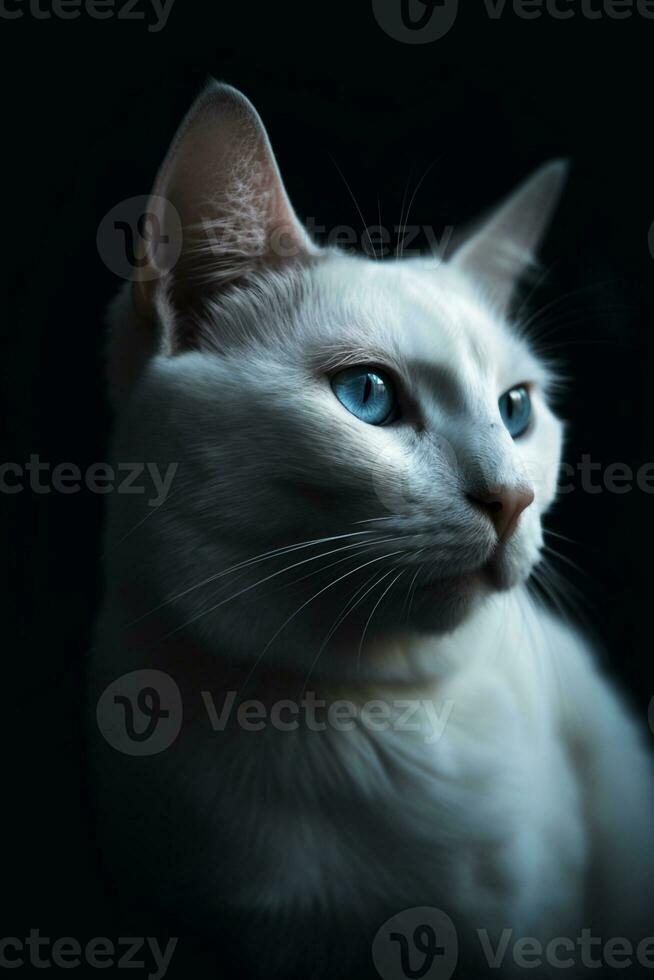 portrait de une blanc chat établi en utilisant génératif ai photo