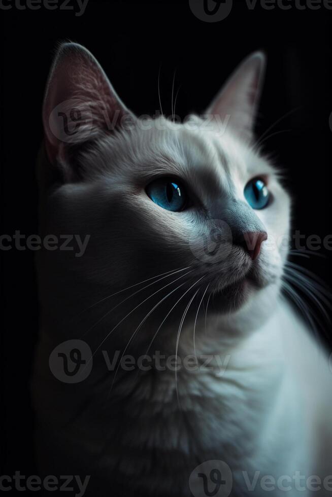 portrait de une blanc chat établi en utilisant génératif ai photo