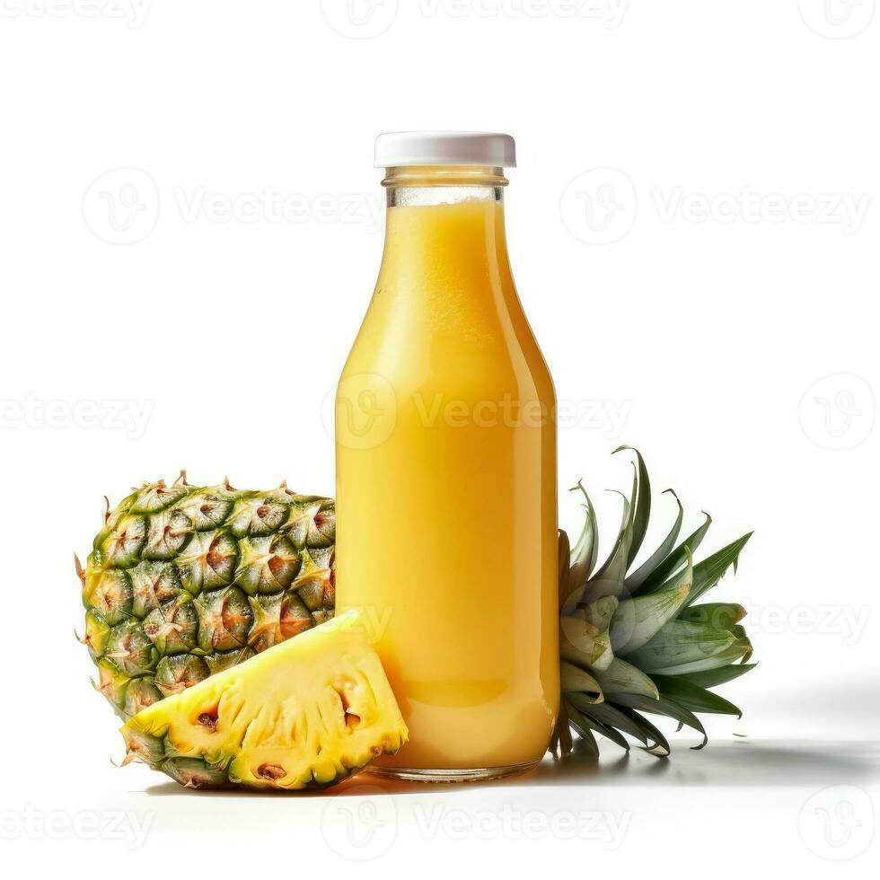 ananas smoothie secouer dans une bouteille isolé sur blanc Contexte photo