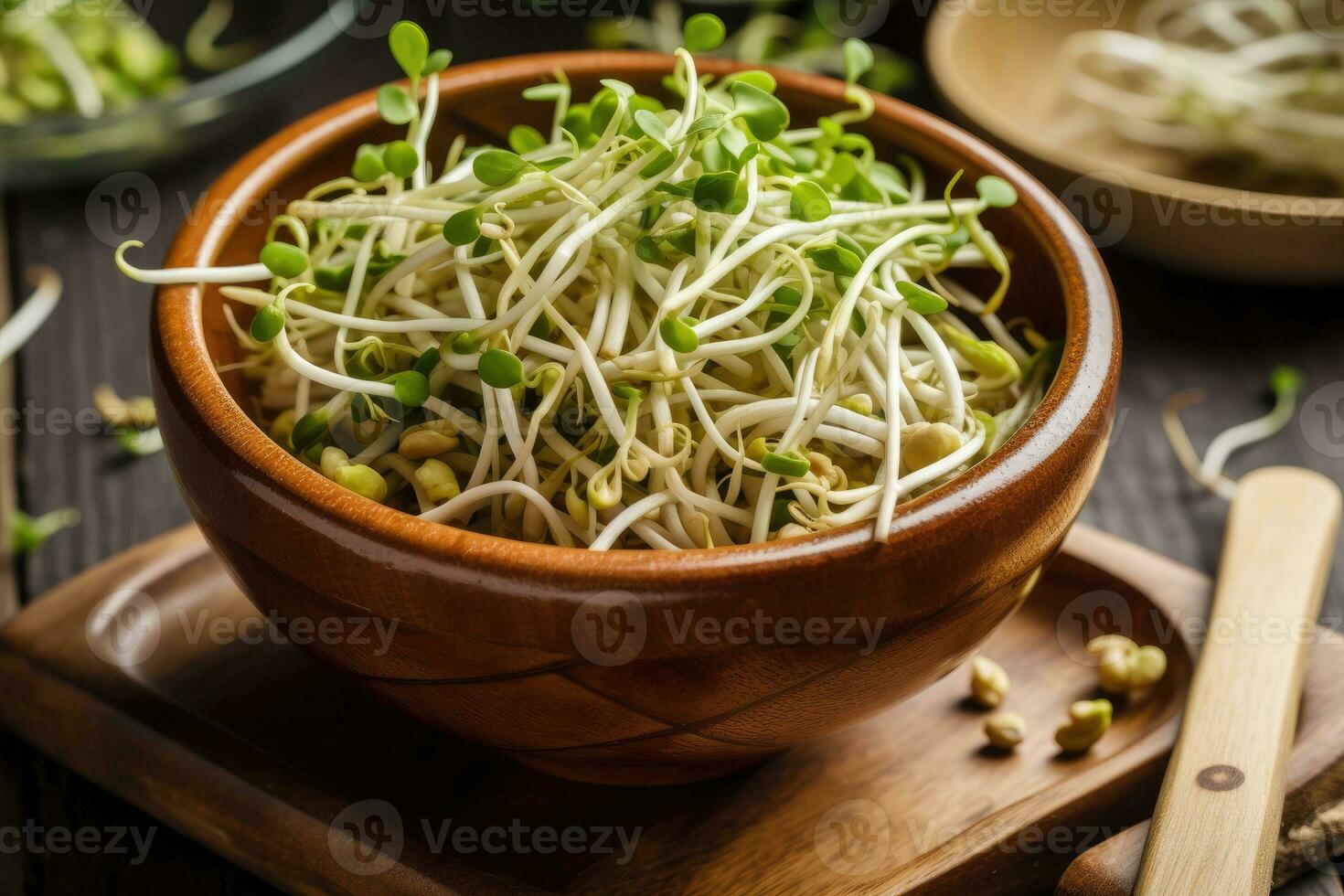 Stock photo mung haricot choux dans cuisine table plat allonger ai généré