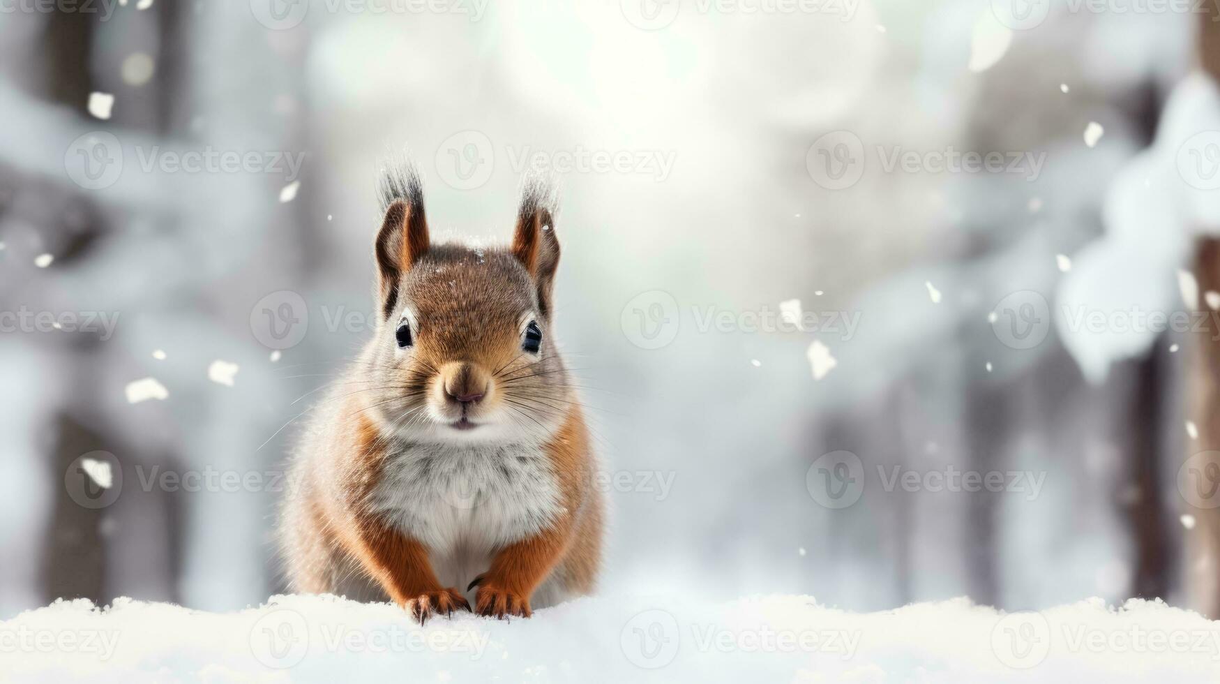 neigeux écureuil sur neige Contexte avec vide espace pour texte photo