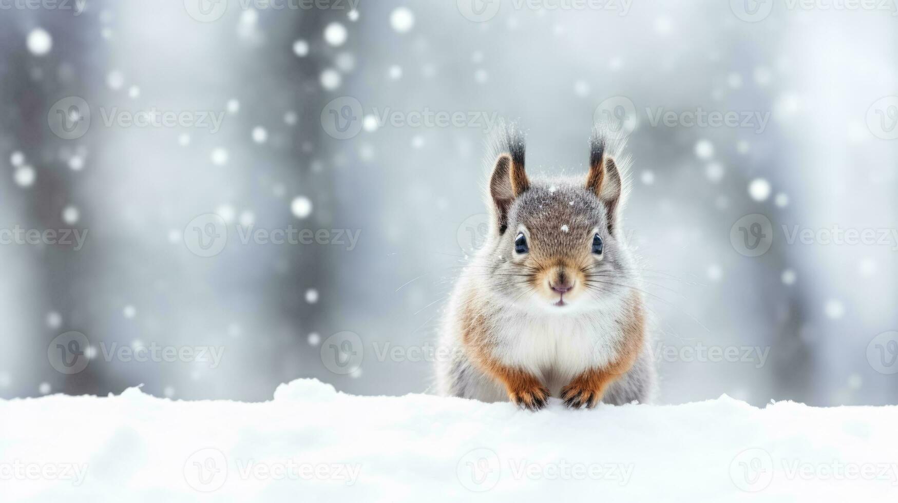 neigeux écureuil sur neige Contexte avec vide espace pour texte photo