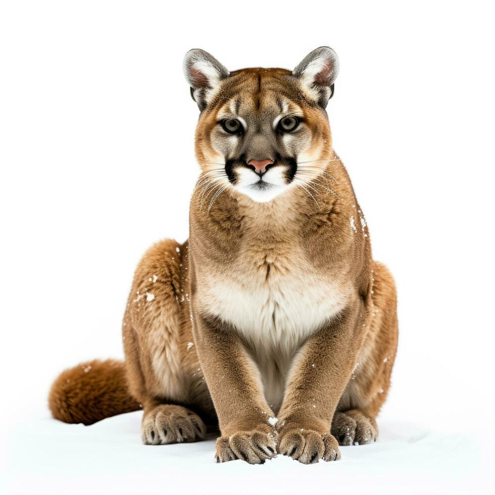 hiver Montagne Lion dans neige isolé sur blanc Contexte photo