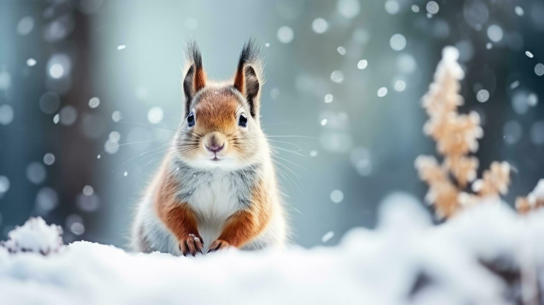 neigeux écureuil sur neige Contexte avec vide espace pour texte photo