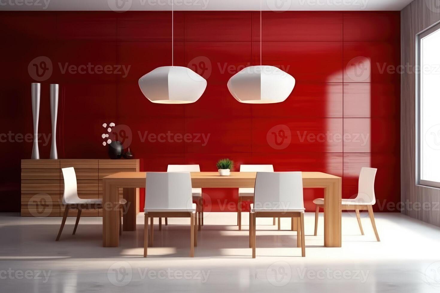 Stock photo de moderne bois rouge à manger pièce ultra ai généré