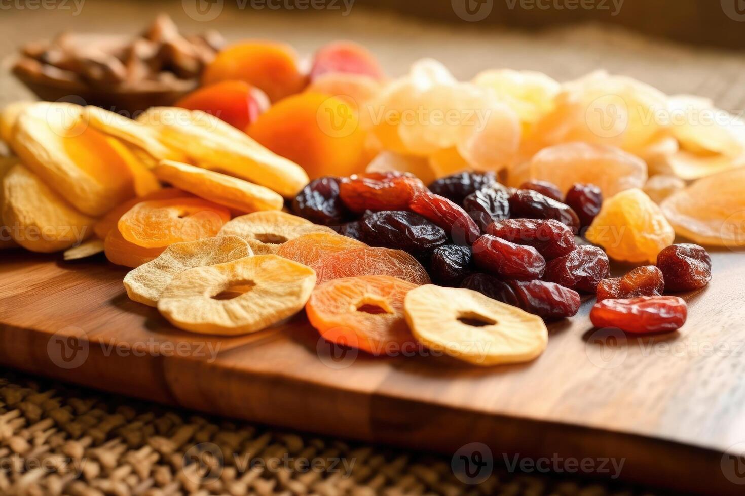 séché fruit dans le cuisine table nourriture la photographie ai généré photo