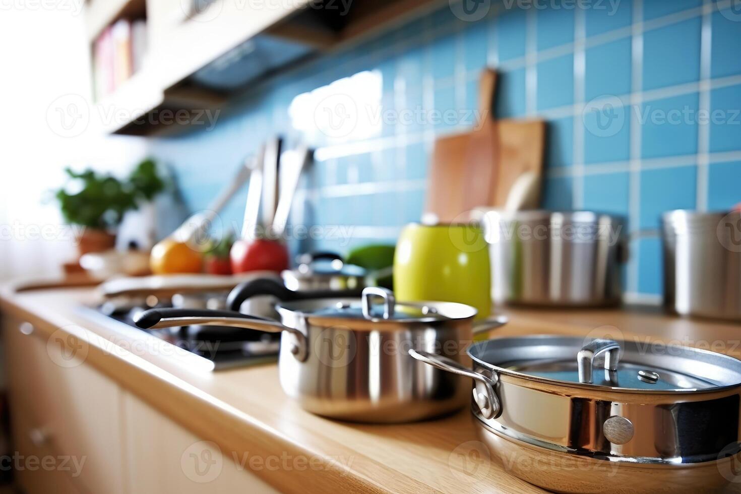 Stock photo de à l'intérieur cuisine proche en haut ai généré